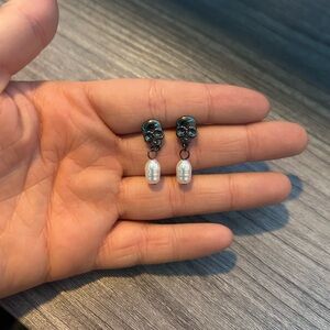 Black and Pearl Skull Earrings